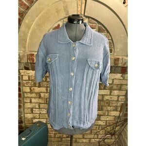 winter silks sweater cardigan blue 100% silk`